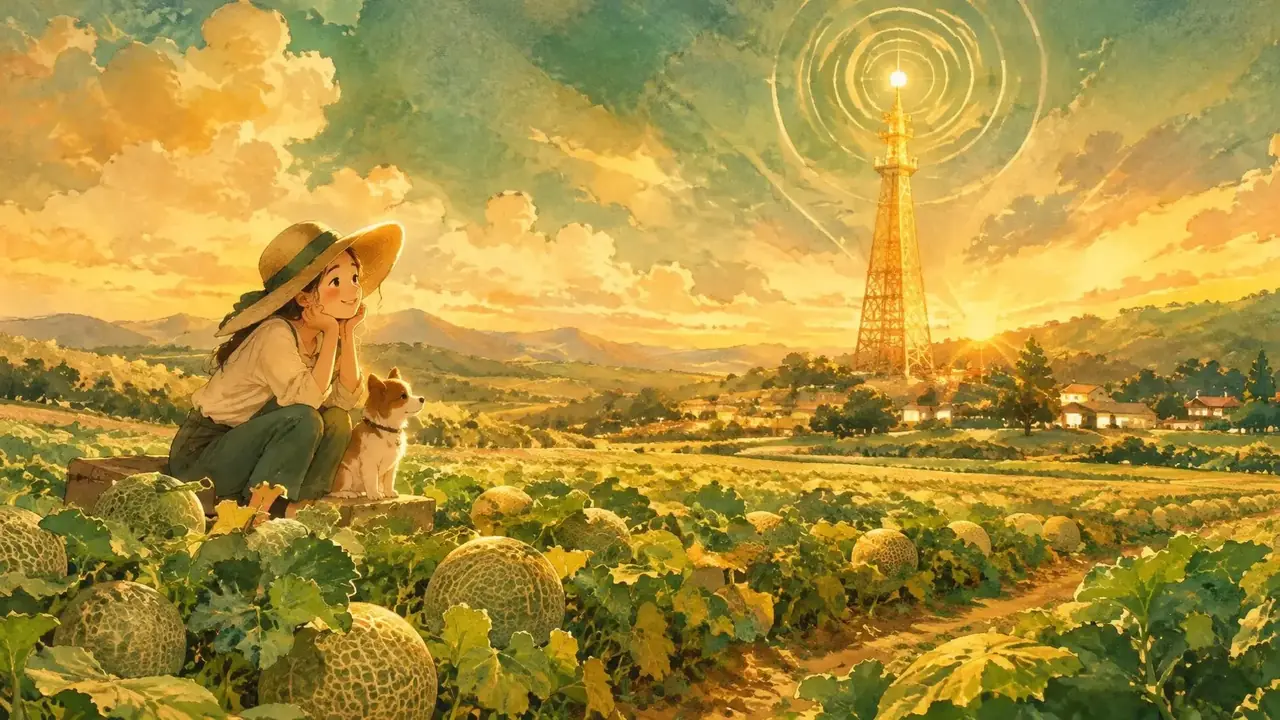 吃瓜大赛在线|深夜热搜第一!陈星辰恋情疑云来袭 吃瓜大赛在线首页轮播图,田野与信号塔暖色插画