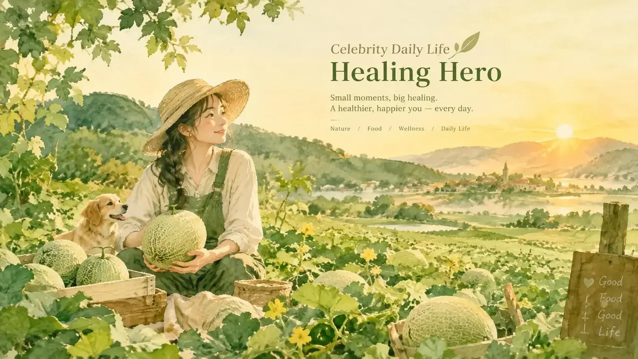 吃瓜大赛在线|明星动态全景直击,温暖日常不缺席 明星动态主题暖色插画,日出瓜田场景
